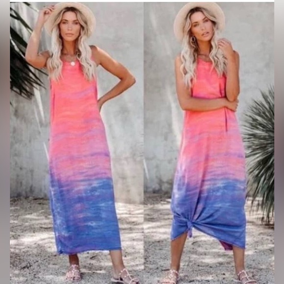 Sam & Lavi Dresses & Skirts - Sam & Lavi Coral Pink to Blue Ombre Maxi Dress